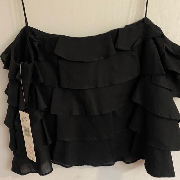 Ralph Ralph Lauren Black Ruffled Top with Spaghetti Straps Sz L Heritage Bodycon - Picture 3 of 5